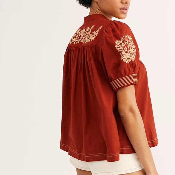 Free People Dreaming About You Baby Doll Blouse Embroidered Boho Size Small - Picture 3 of 13